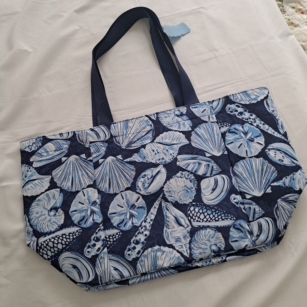 Vera Bradley Morning Shells Pattern Blue Seashell Tote - Picture 8 of 15